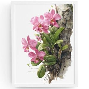 Watercolor Pink Orchids Wall Art Print Unframed - Elegant Floral Serenity